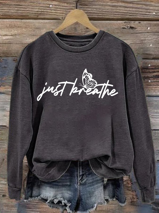 Women's Just Breathe Print Round Neck Sweatshirt