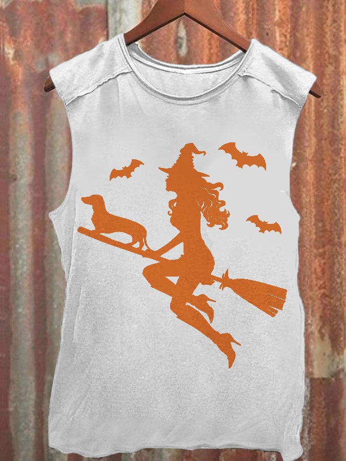 Women's Witch and Puppy Print Vest