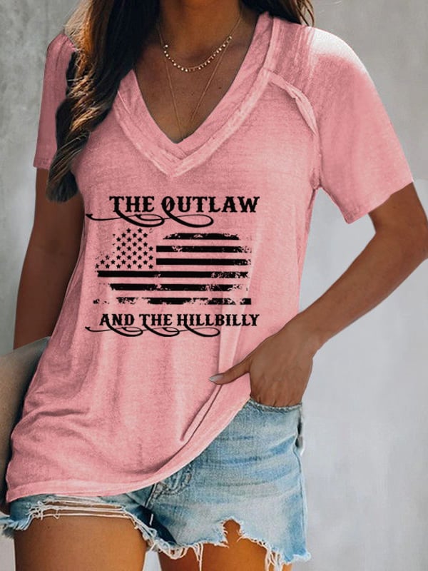 Women's The Outlaw and The Hillbilly Print V-Neck T-Shirt
