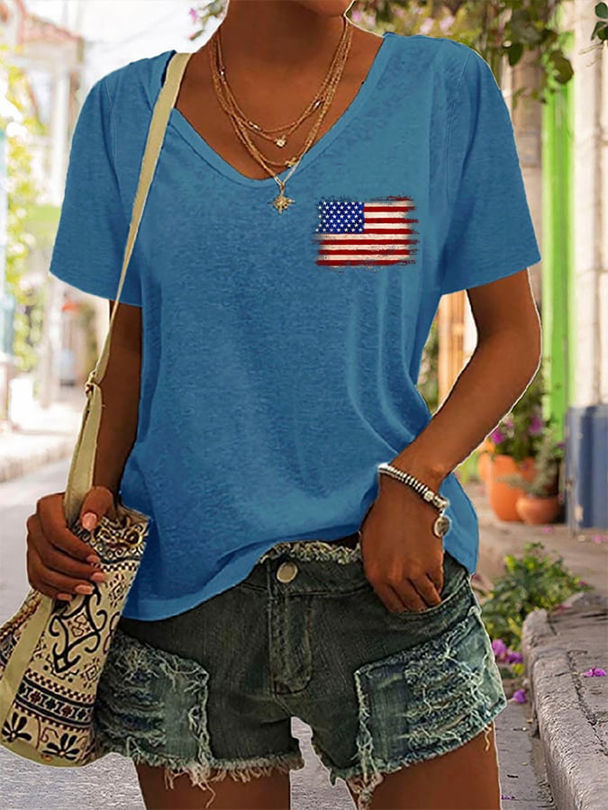 Women's Flag Independence Day Printed Casual T-Shirt