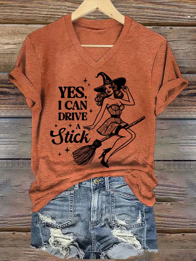 Women's Yes I Can Drive A Stick Printed T-shirt