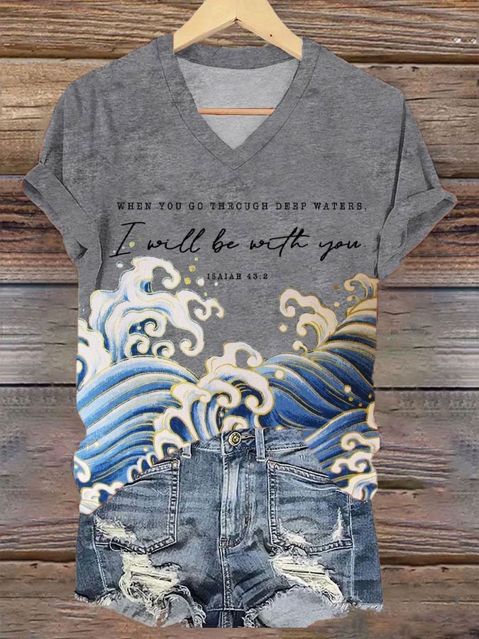 Women's When You Go Through Deep Waters I Will Be With You Print T-Shirt