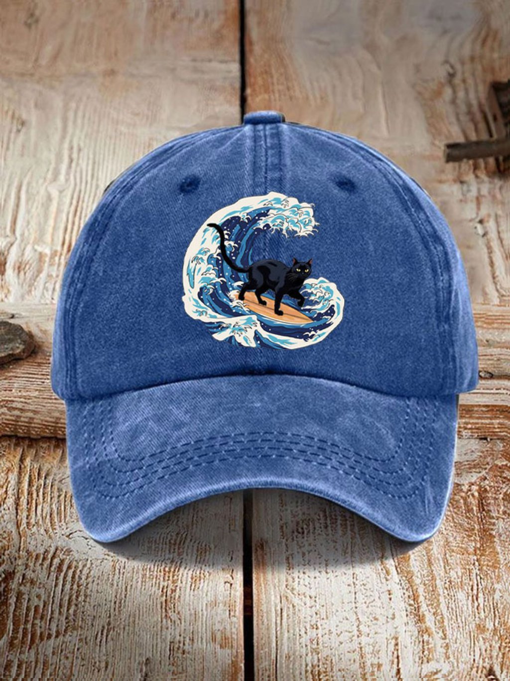 Unisex Surfing Cat&Blue Wave Printed Hat