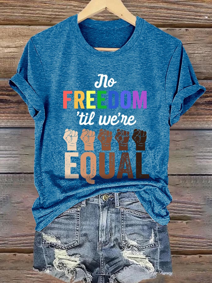 Women's No Freedom Til We're Equal Printed Casual V Neck T-Shirt