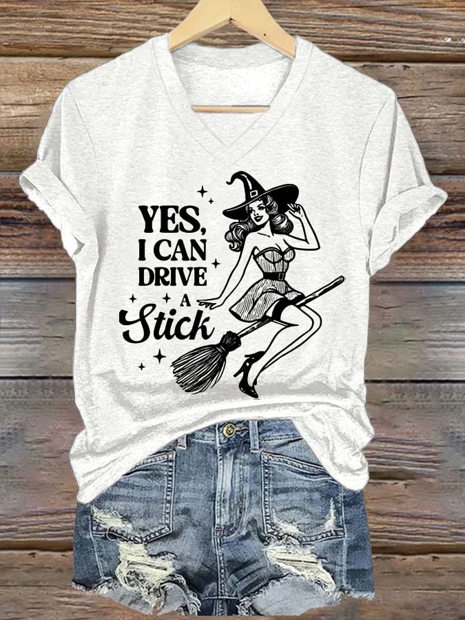 Women's Yes I Can Drive A Stick Printed T-shirt