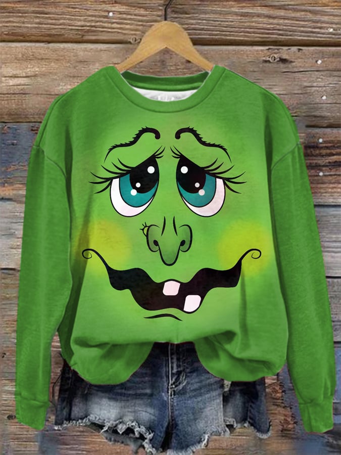 Women's Halloween Witch Face Print Sweatshirt