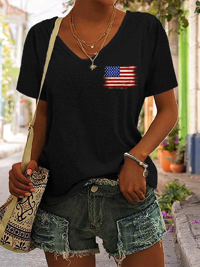 Women's Flag Independence Day Printed Casual T-Shirt
