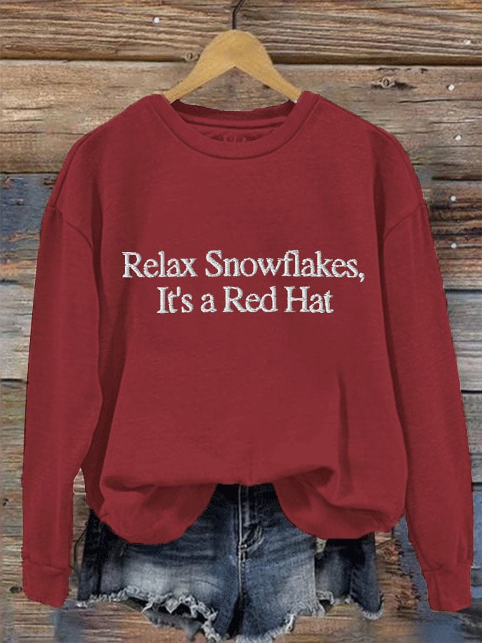 Women's 'Relax Snowflakes Its a Red Hat' Print Sweatshirt