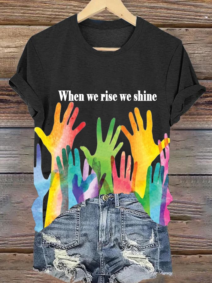 Women's When We Rise We Shine Printed V-Neck Short-Sleeved T-Shirt