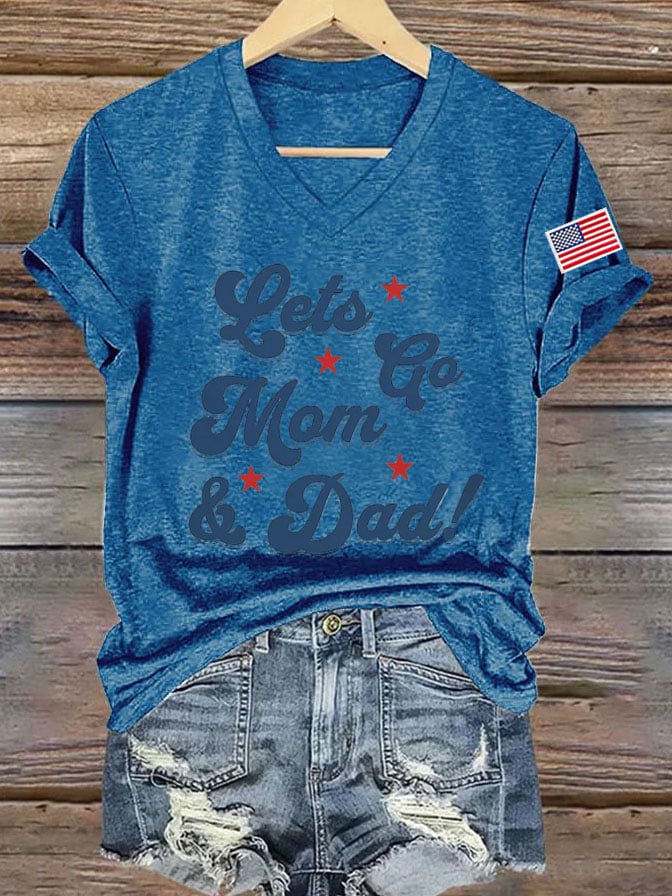 Women's Let‘s Go Dad Mom Printed Short-Sleeved T-Shirt