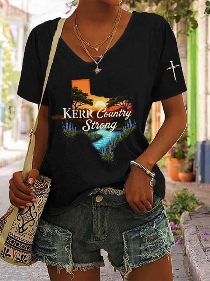 Women's Texas Flood KERR Country Strong Print Casual T-Shirt