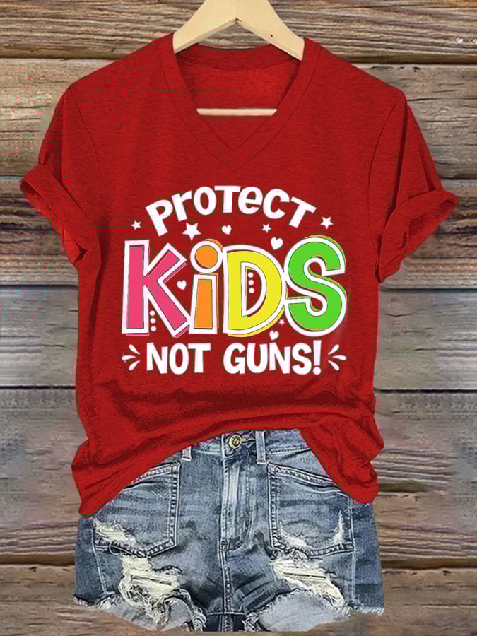 Protect Kids Not Guns Casual V Neck T-Shirt
