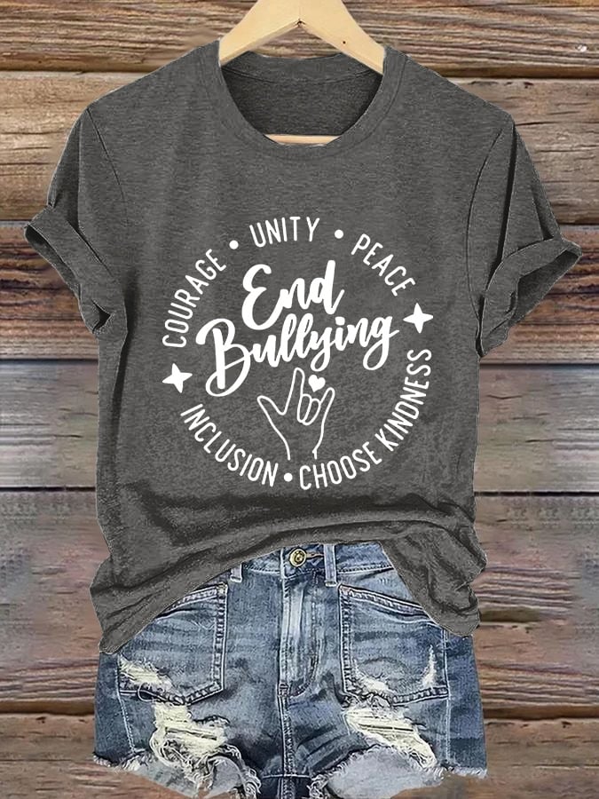 Retro Bullying Prevention Month Awareness End Bullying Choose Kindness Print T-Shirt