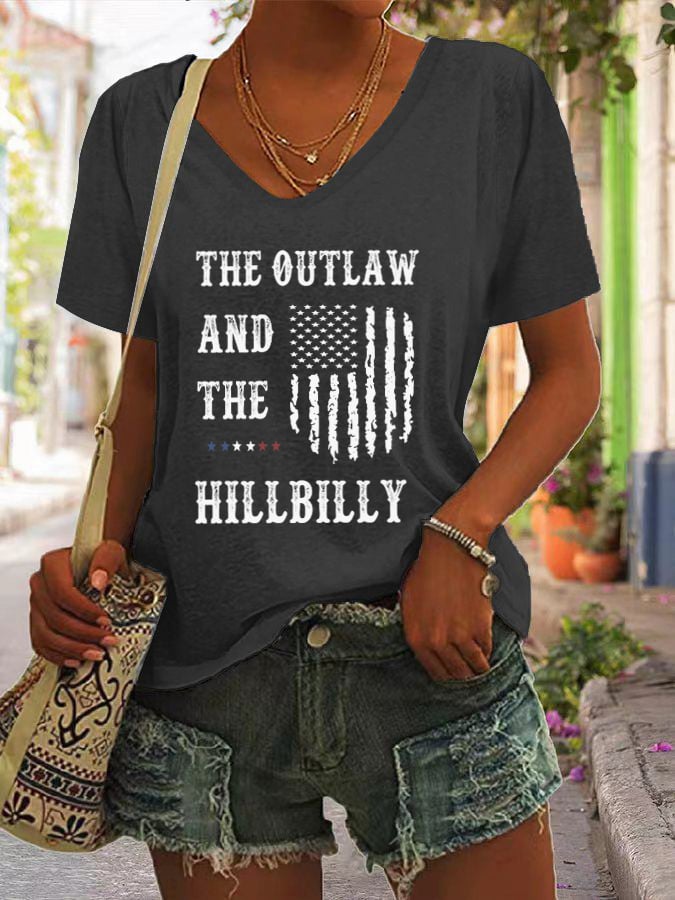 Women's The Outlaw and The Hillbilly Print V-Neck T-Shirt
