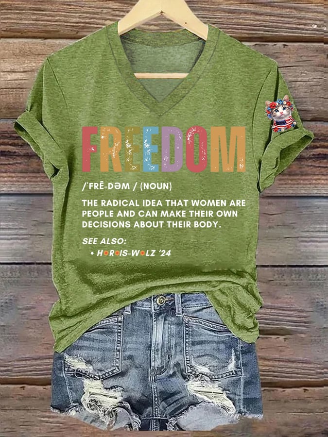Women's La  Cat Freedom Printed Short-Sleeved T-Shirt