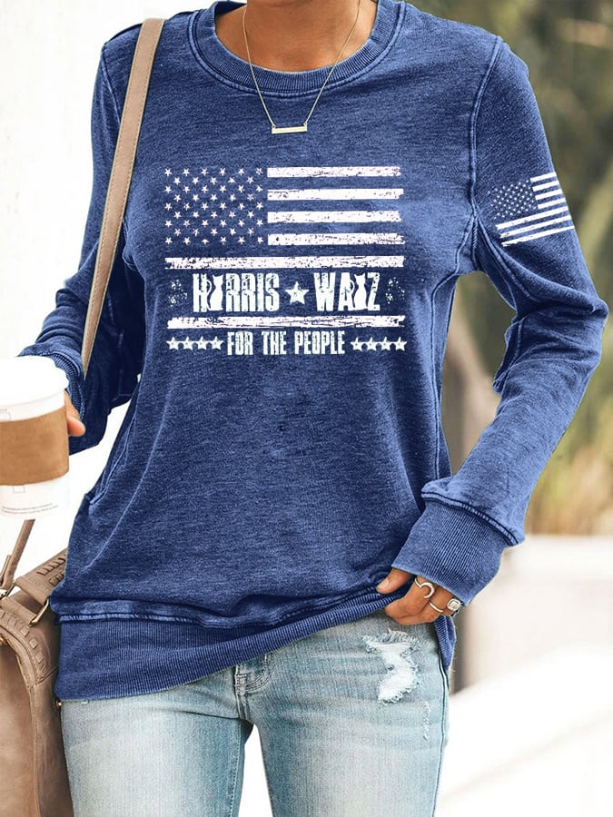 Women's For The People Flag Print Crew Neck Sweatshirt