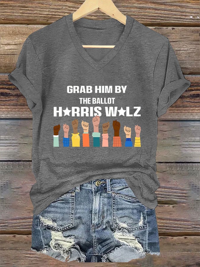 Women's Grab Him By The Ballot Print V-Neck T-Shirt