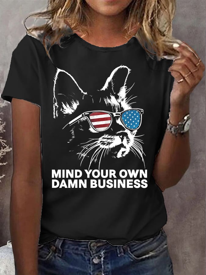 Women's Mind Your Own Damn Business Printed Crew Neck T-Shirt
