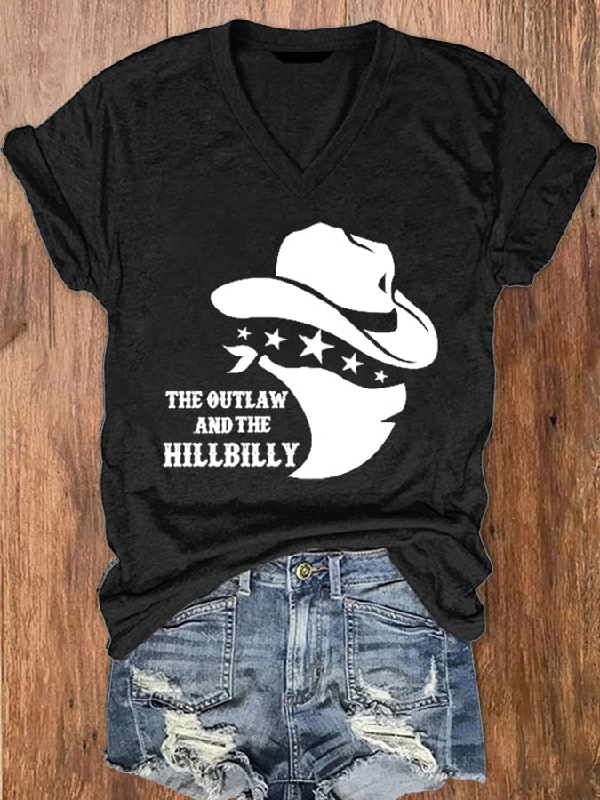 Women's The Outlaw and The Hillbilly Print V-Neck T-Shirt