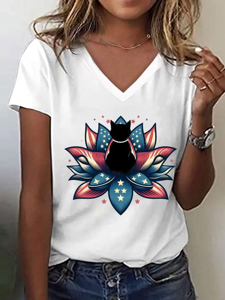Women's Cat&Lotus Comma La Print T-Shirt