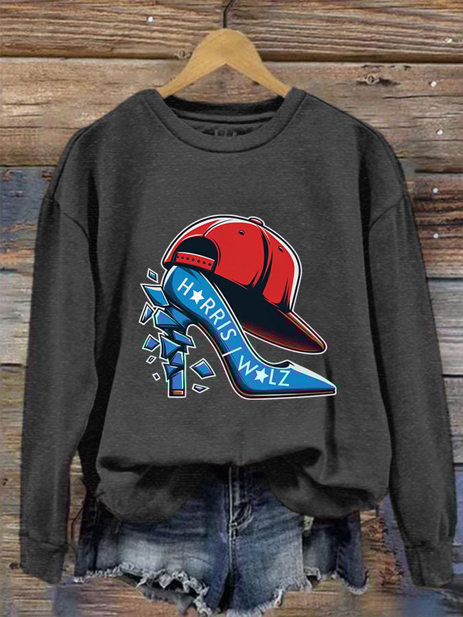 Women's Red Hat Crushing Blue High Heels Printed Sweatshirt