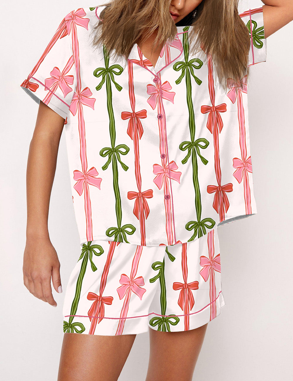 Women's Coquette Christmas Bows Print Pajama Set