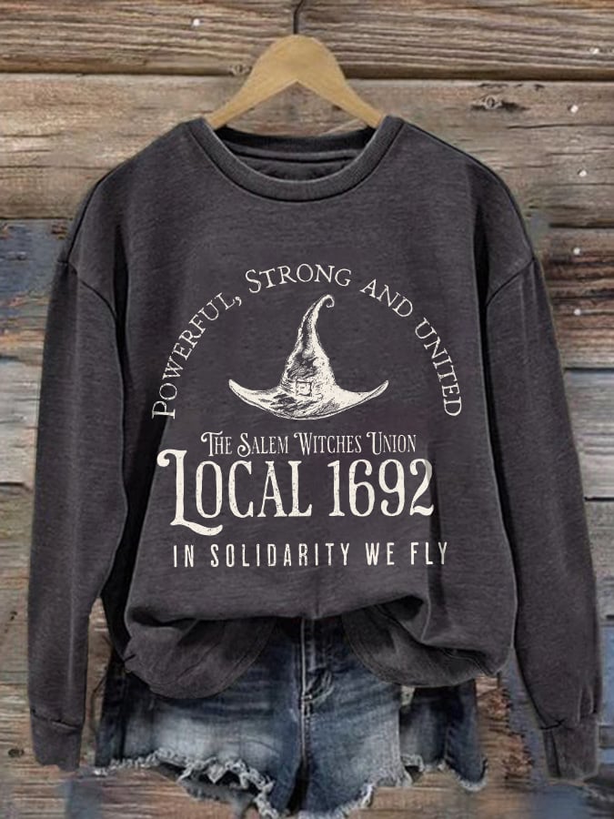 Women's The Salem Witches Union Local 1692 Print Round Neck Sweatshirt