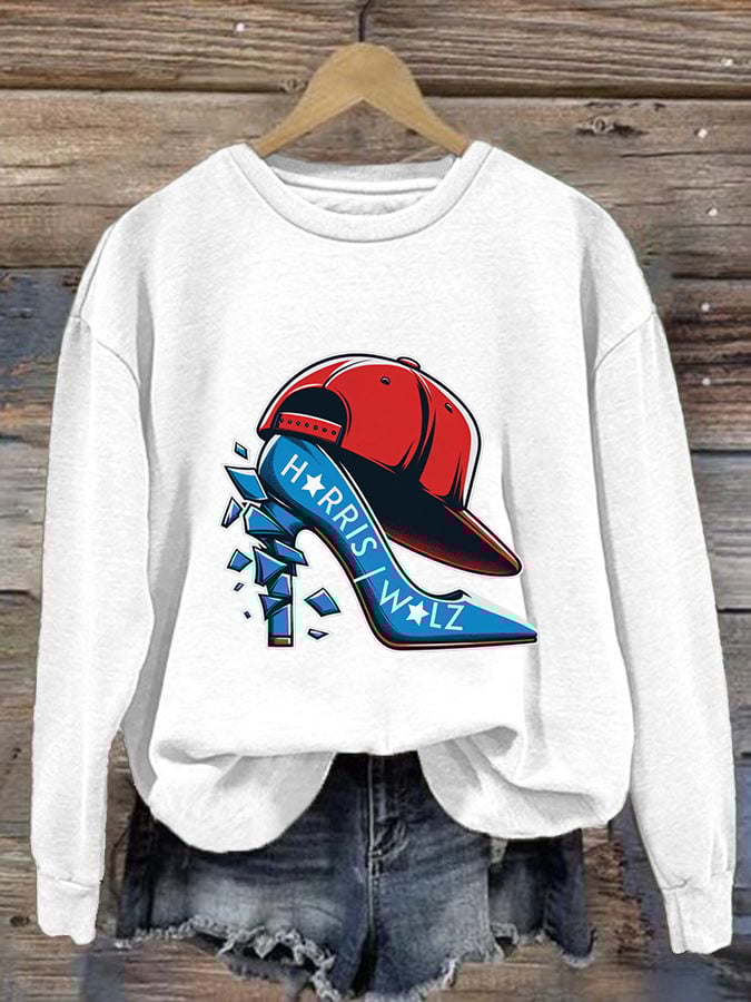 Women's Red Hat Crushing Blue High Heels Printed Sweatshirt