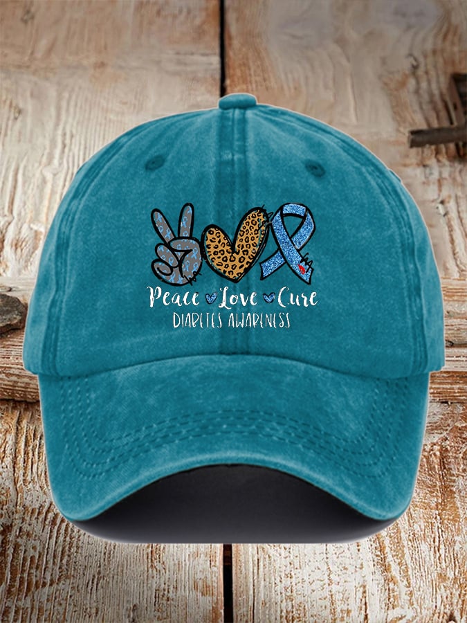 Diabetes Awareness Peace Love Cure Sunflower Print Hat