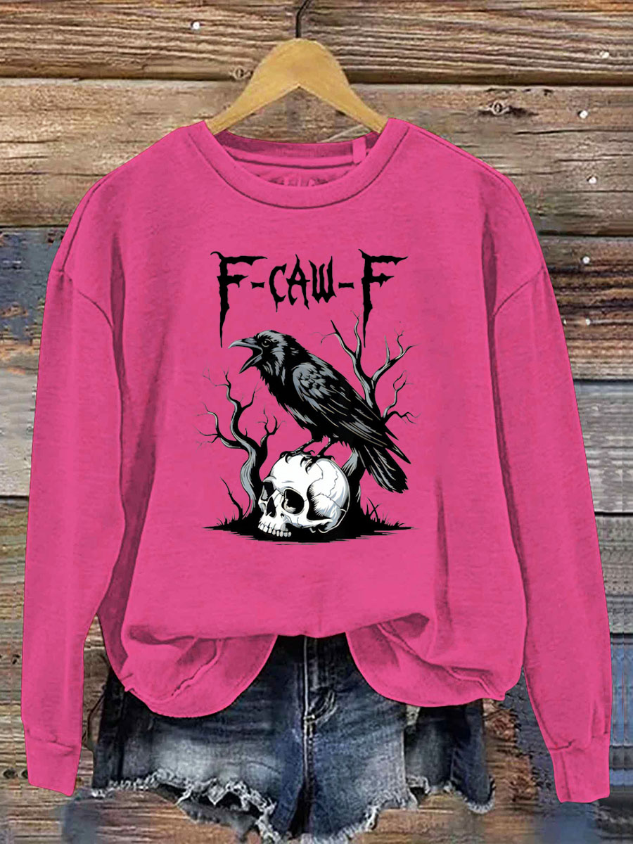 Women's Halloween Crow Stepping On A Skull F-Caw -F Pattern Print Casual Sweatshirt