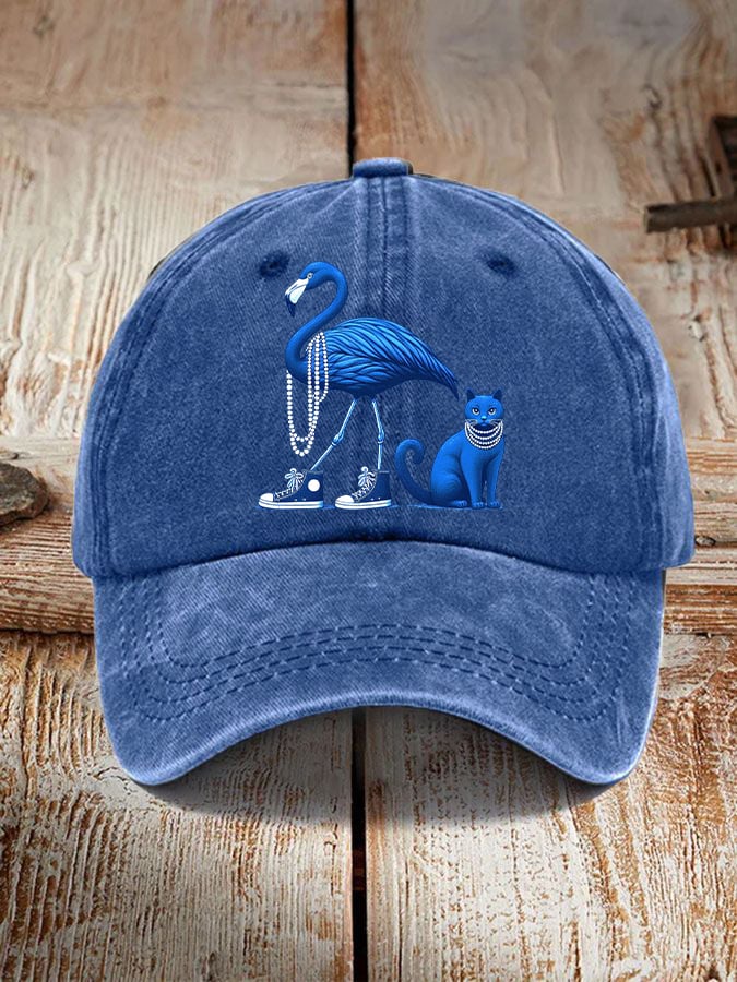 Pearl necklace canvas shoes flamingo & pearl necklace blue cat print casual unisex hat