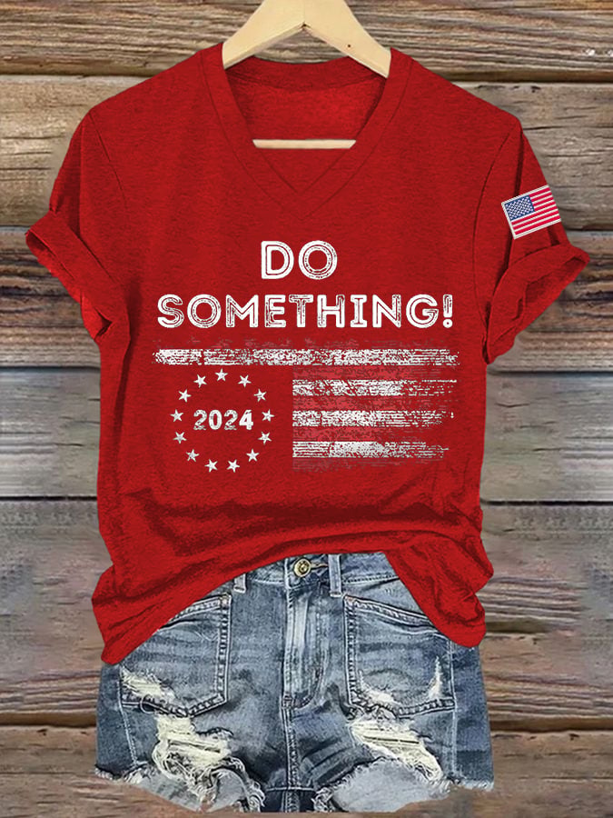 Women's Do Something Printed Casual V Neck T-Shirt