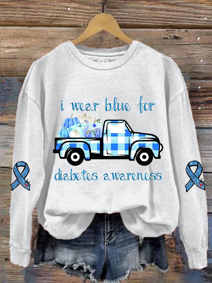 Women's Diabetes Awareness In November We Wear Blue Printed Sweatshirt