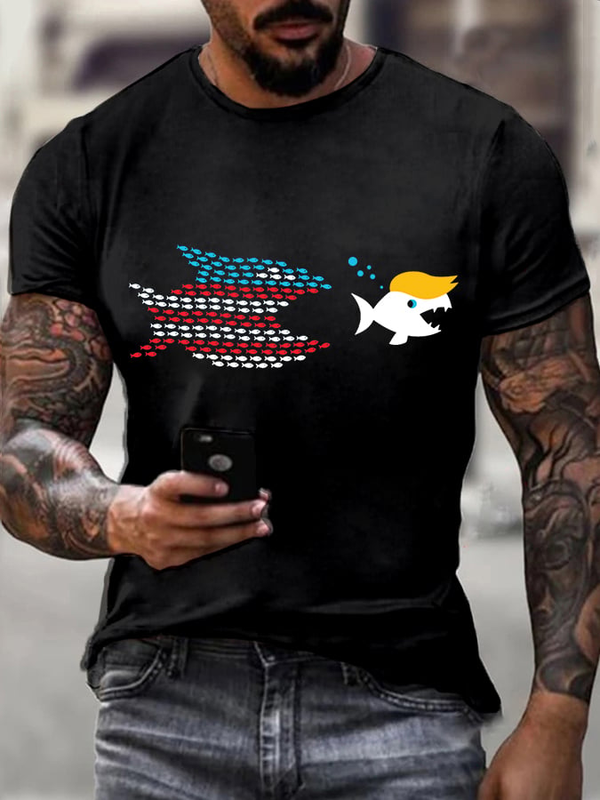 Men's Fun Fish Printed Casual T-shirt