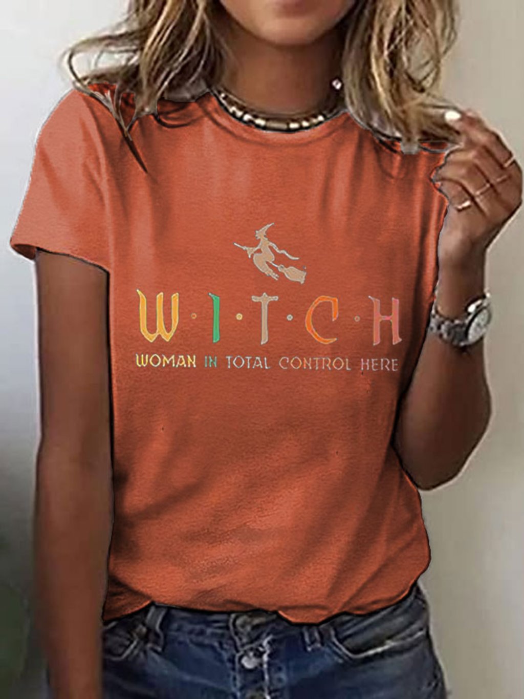 Women's Witch Woman In Total Control Herself Powherful Print T-Shirt