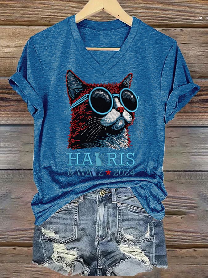Women's Black Cat 2024 Printing T -shirt