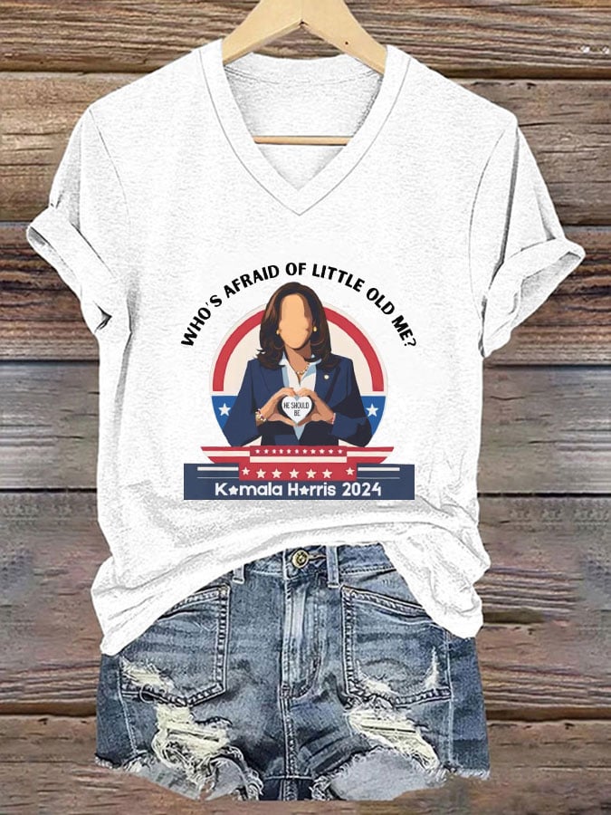 Women's Who's afraid of little old me? He should be V-neck T-shirt