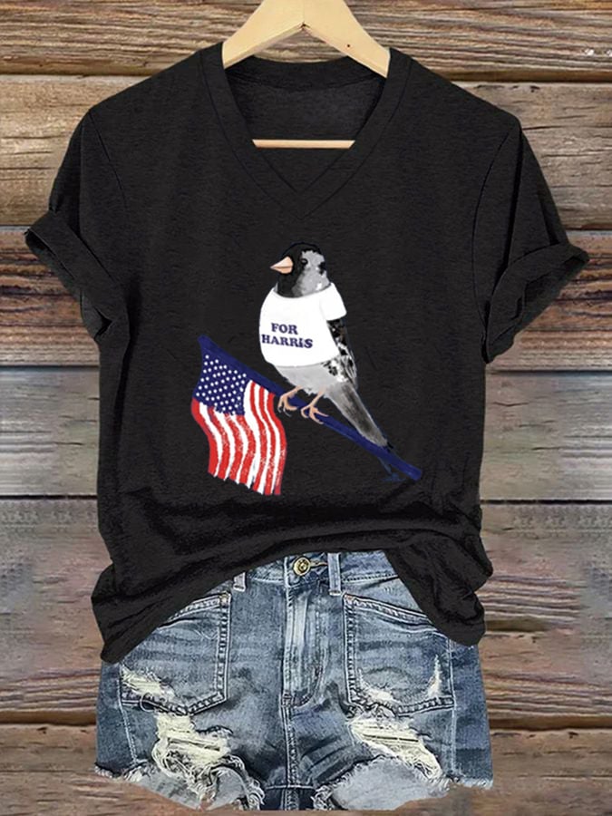 Women's Hot Dove Flag Printed Casual T-shirt