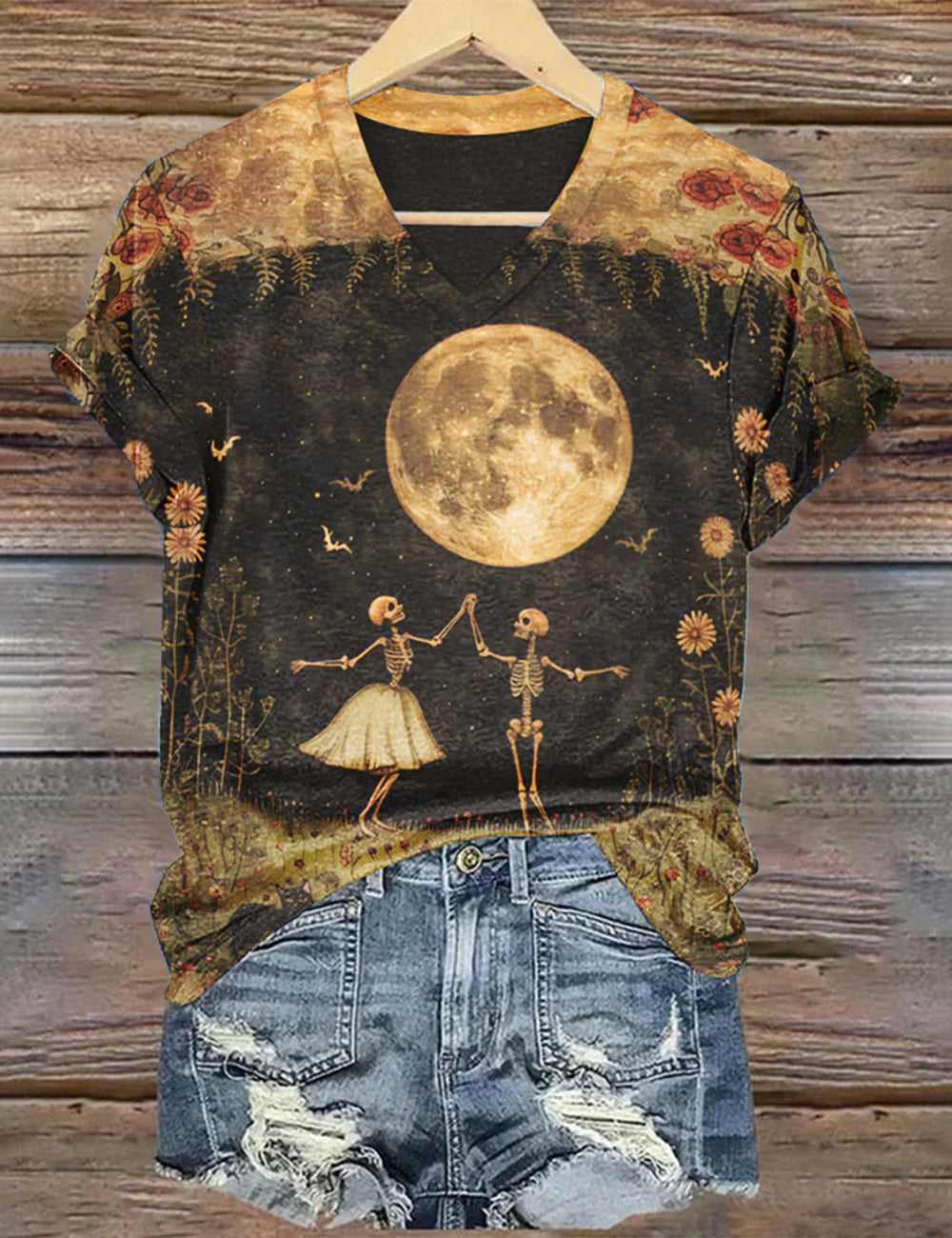 Women's Dacing Sketlon Print T-Shirt