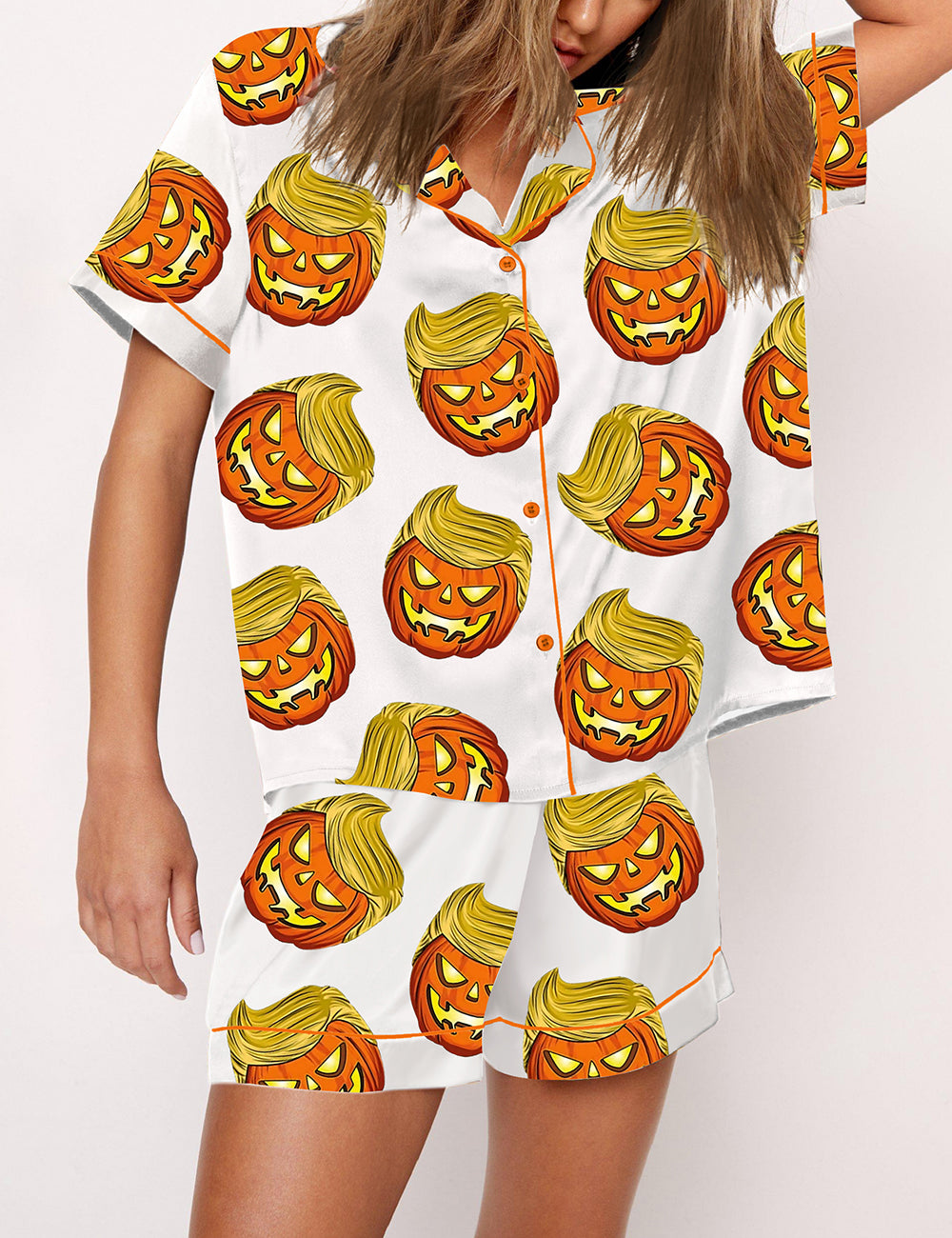 Women's Halloween Pumpkin Print Pajama Set