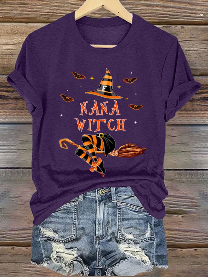 Women's Witch Print Crew Neck Casual T-Shirt