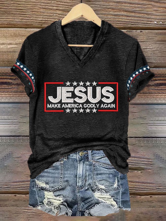 Women's American Woman Vote Art Print V-Neck T-Shirt