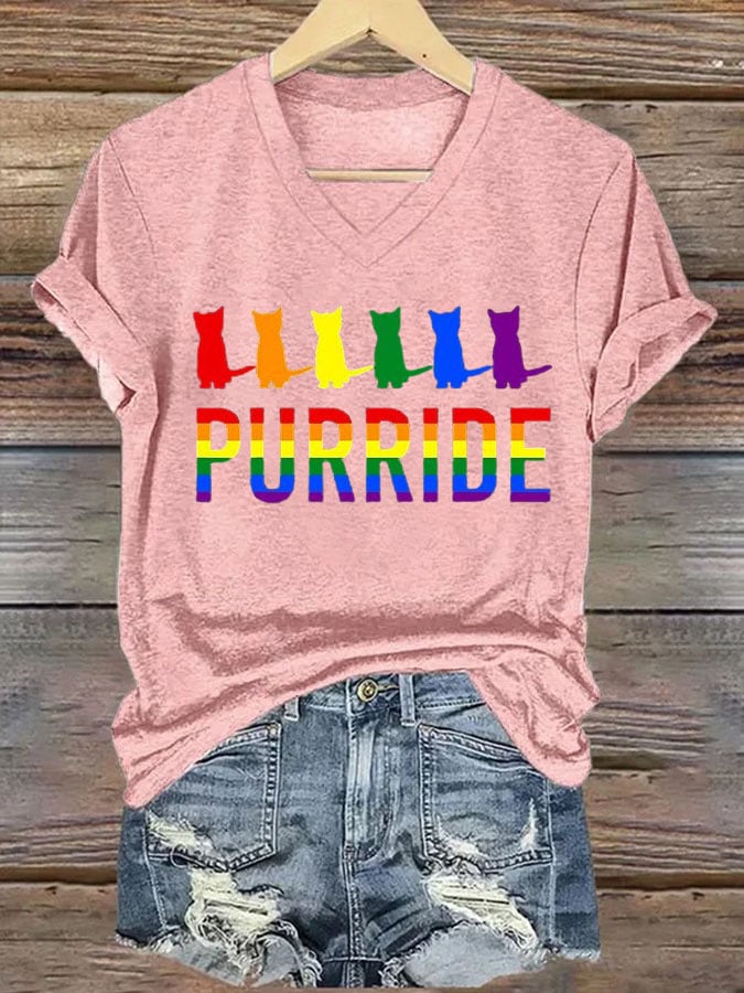 Women's La   Cat Purride Printed Short-Sleeved T-Shirt