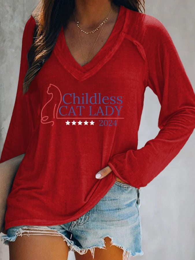 Women's Childless Cat Lady Casual Long-Sleeve Top
