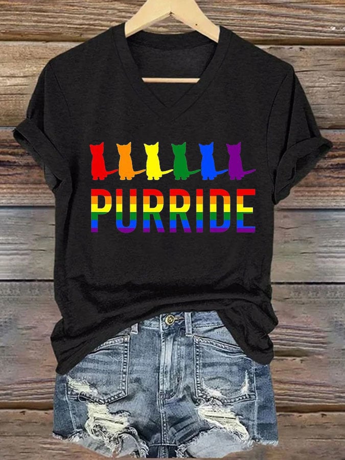 Women's La   Cat Purride Printed Short-Sleeved T-Shirt