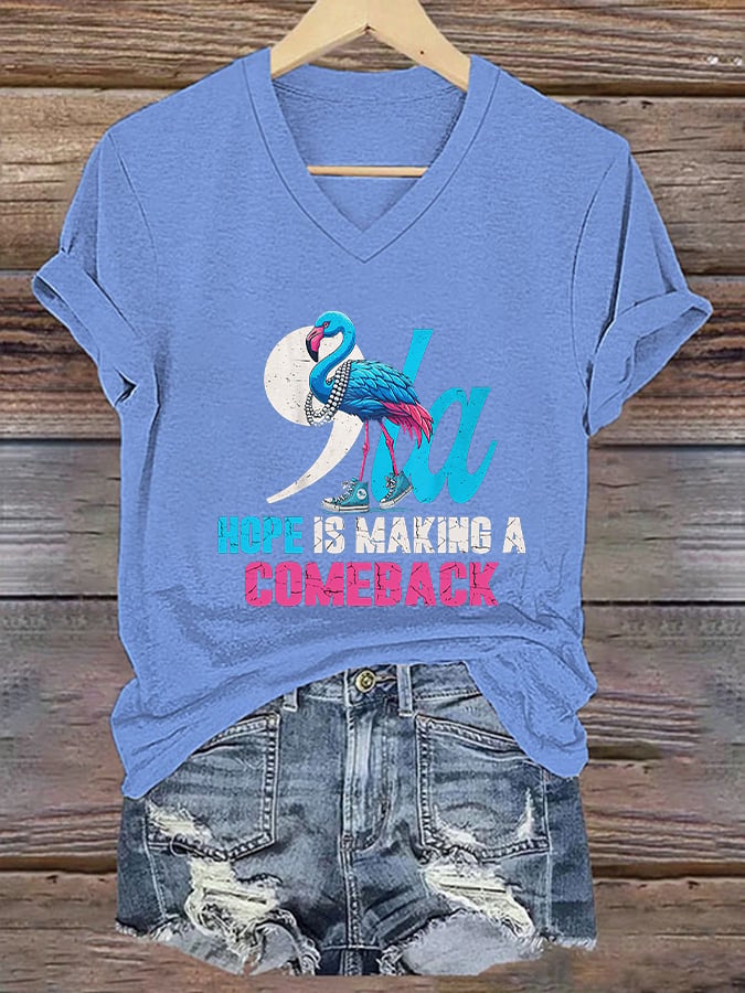 Women's Funny Comma La Hope-Is-Making-A-Comeback Chucks And Pearls Blue Flamingo Print T-Shirt
