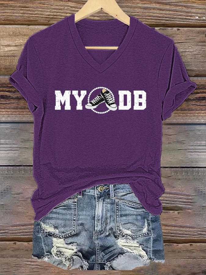 Women's MYODB Sneakers & Pearls Printed V-Neck T-Shirt