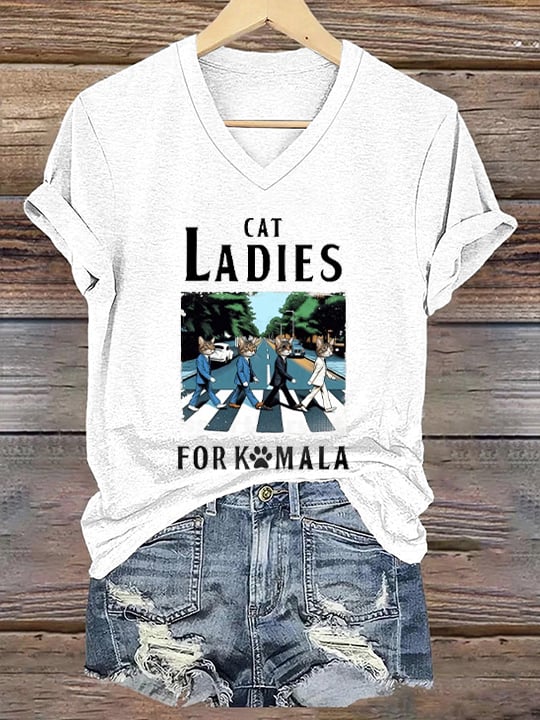 Women's Cat Ladies For Comma La Print T-Shirt