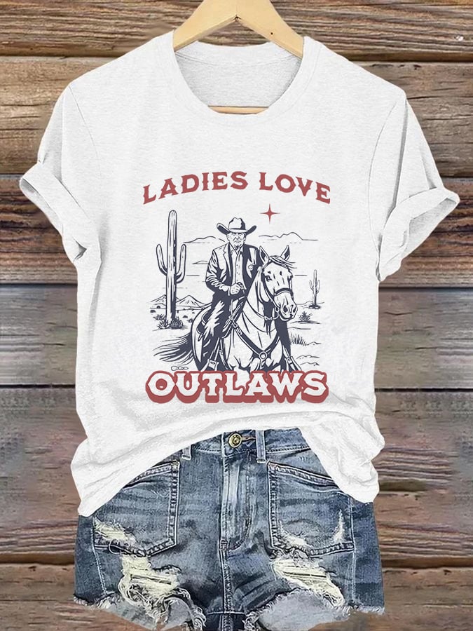 Retro Ladies Love Outlaws Print T-Shirt