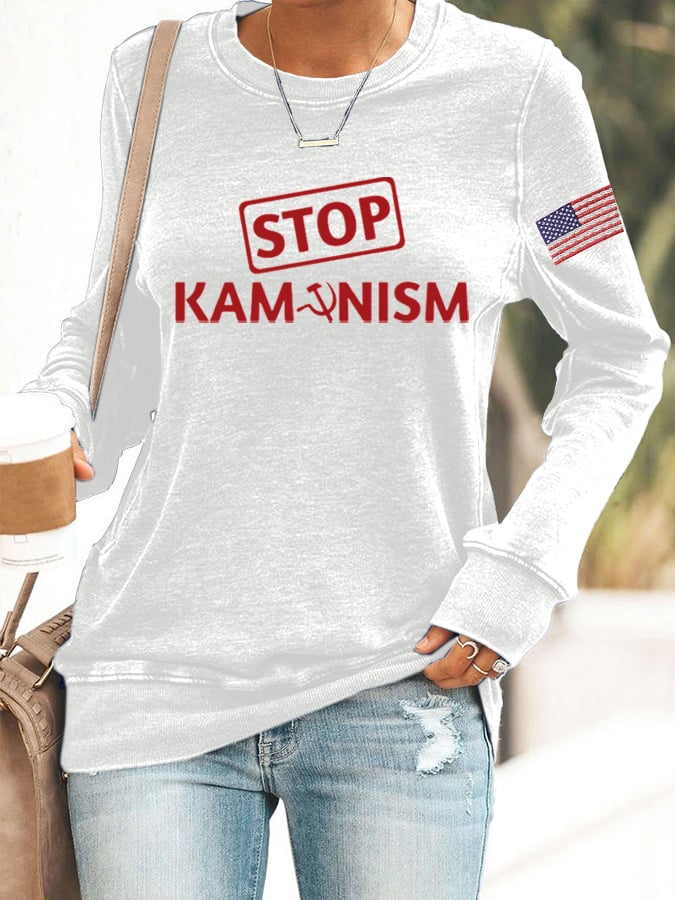 Women's American Flag Print Crew Neck Sweatshirt